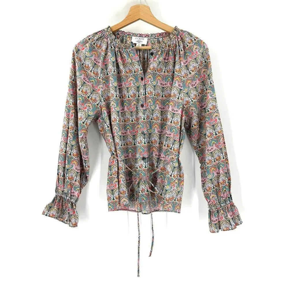 NEW J. Crew x Liberty Tie Waist Organic Cotton Giorgia Duke Fabric Sz S